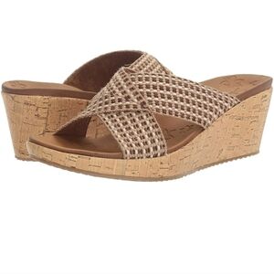 Skechers Women's Beverlee-Delighted Cork Wedge Sandals Sz 10 Brown SH328